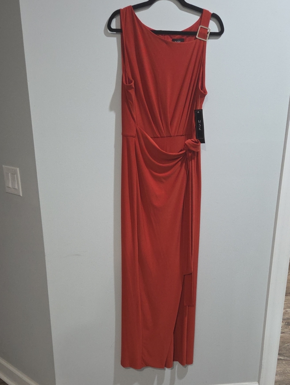 MSK Orange-Red Sleeveless Knot-Accent Wide Leg Jump Suit